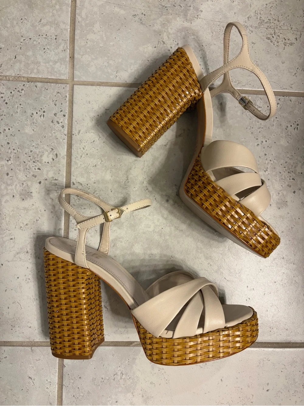 Schutz |Keefa Resort Straw Beige Woven Platform Sandal with Ankle Strap|Sz 10.5